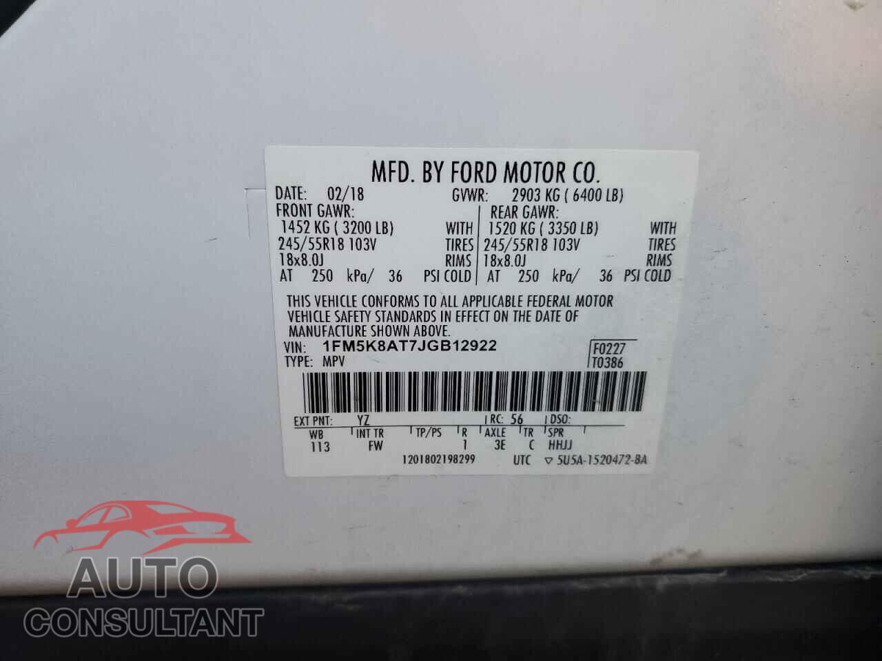 FORD EXPLORER 2018 - 1FM5K8AT7JGB12922