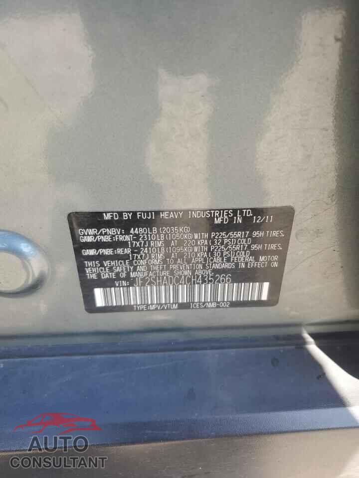 SUBARU FORESTER 2012 - JF2SHADC4CH435266