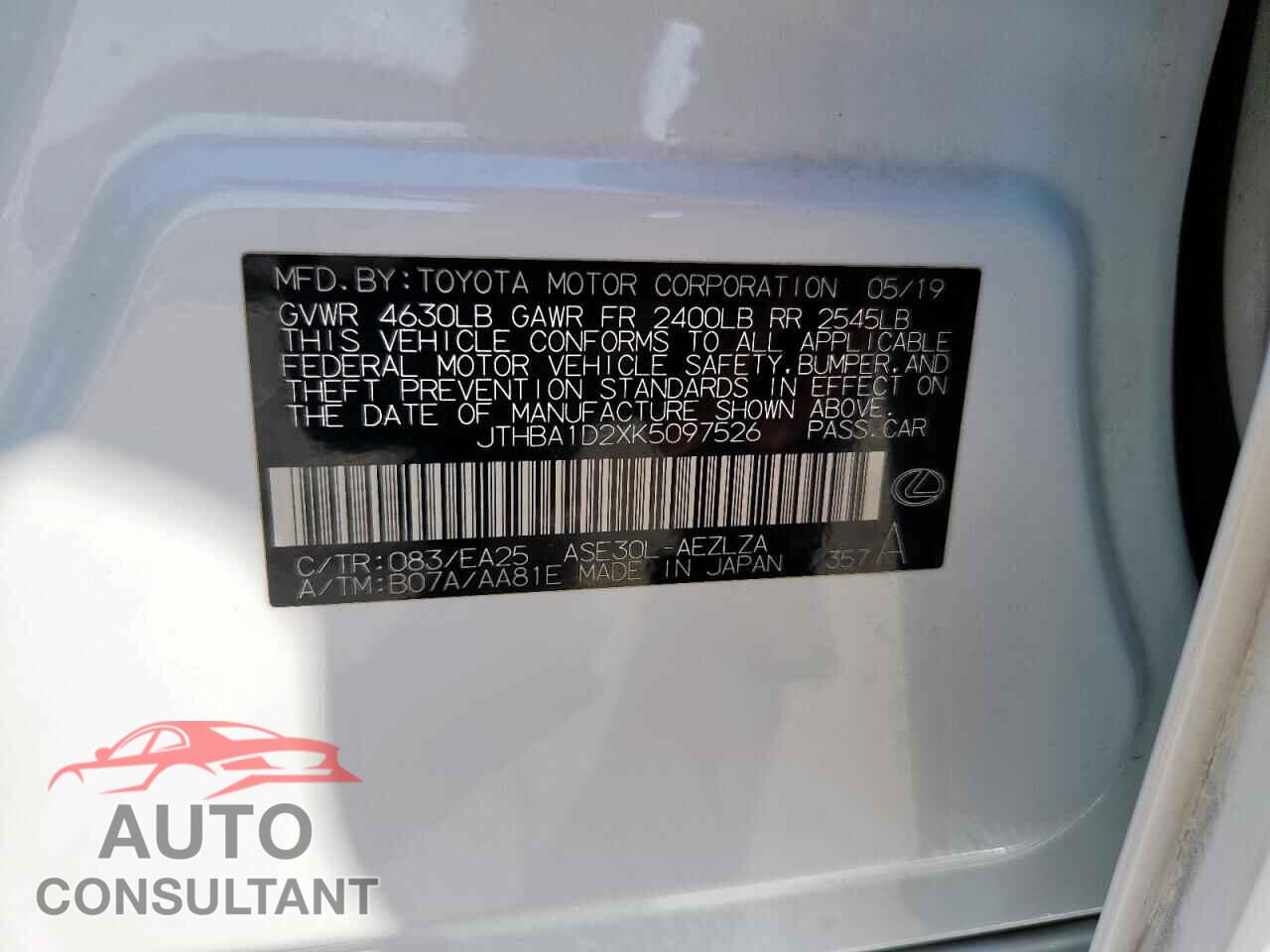 LEXUS IS 2019 - JTHBA1D2XK5097526