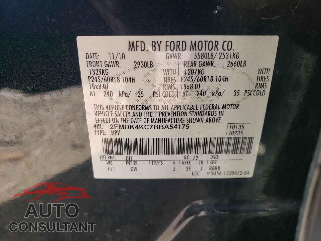 FORD EDGE 2011 - 2FMDK4KC7BBA54175