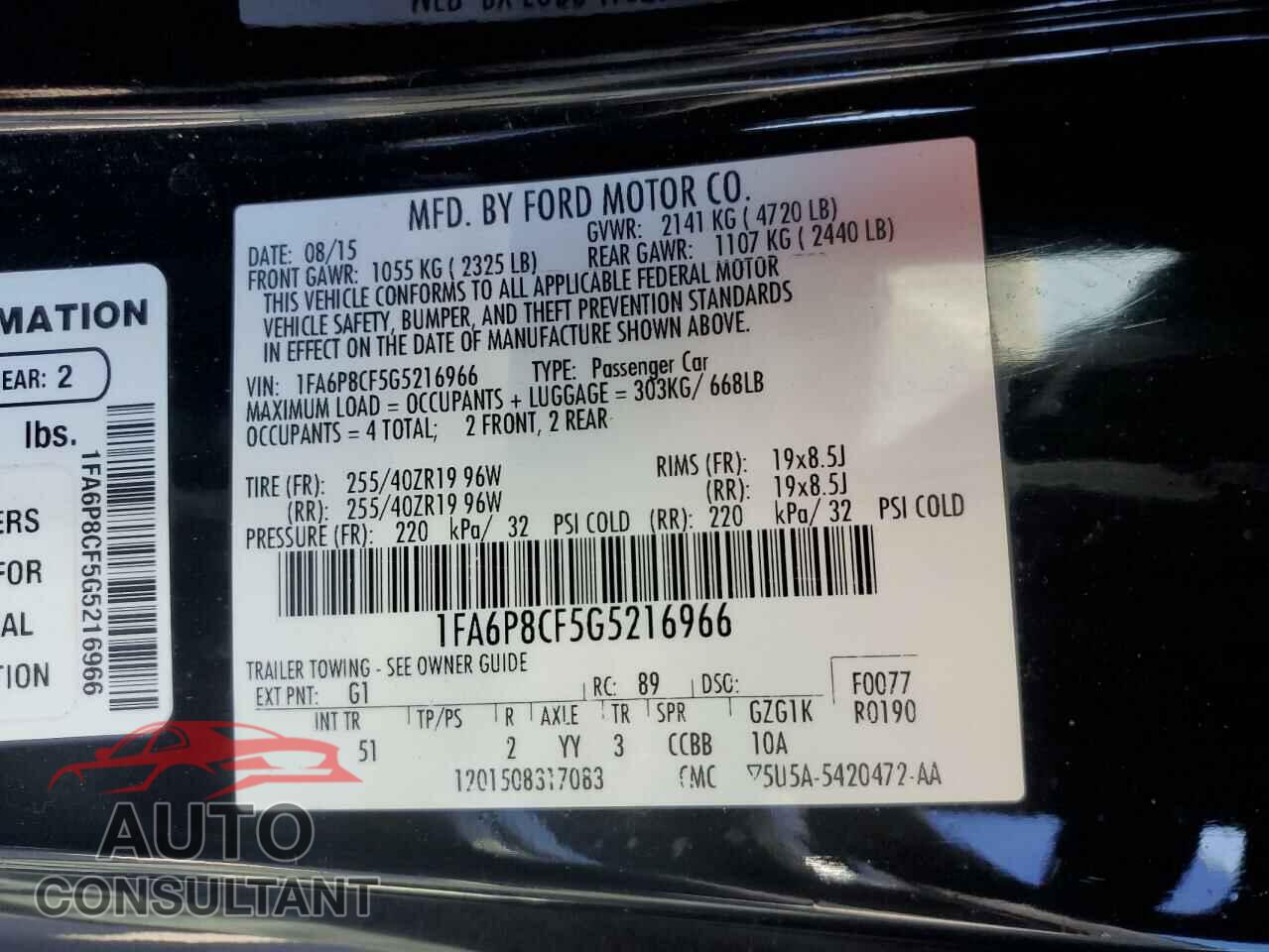FORD MUSTANG 2016 - 1FA6P8CF5G5216966