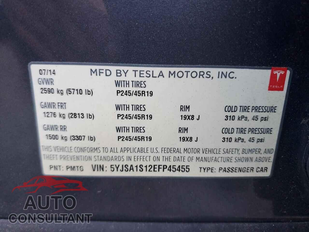 TESLA MODEL S 2014 - 5YJSA1S12EFP45455