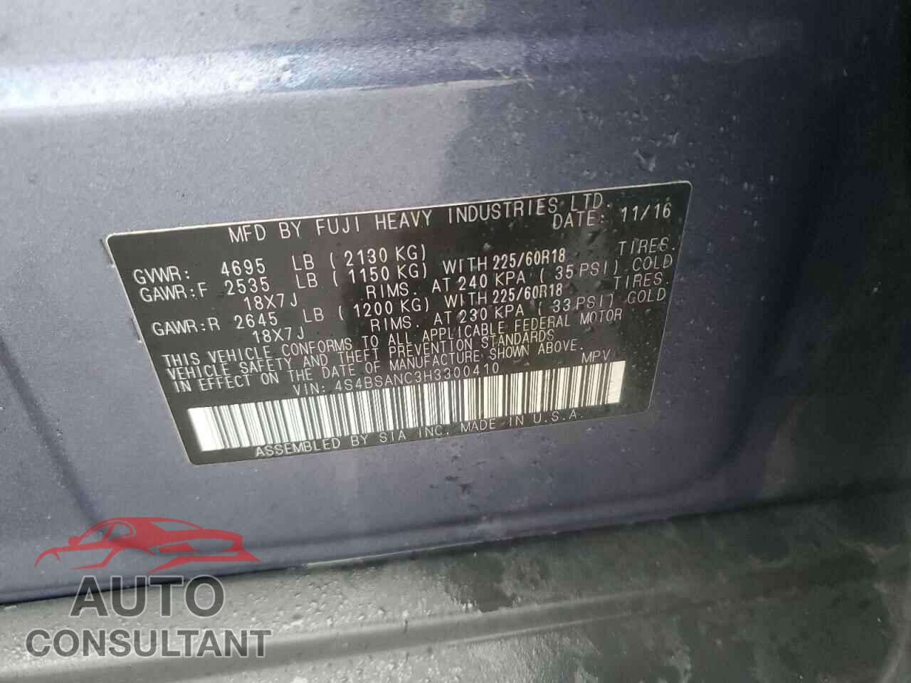 SUBARU OUTBACK 2017 - 4S4BSANC3H3300410