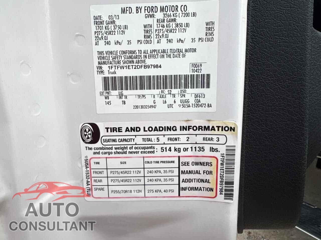 FORD F-150 2013 - 1FTFW1ET2DFB97984