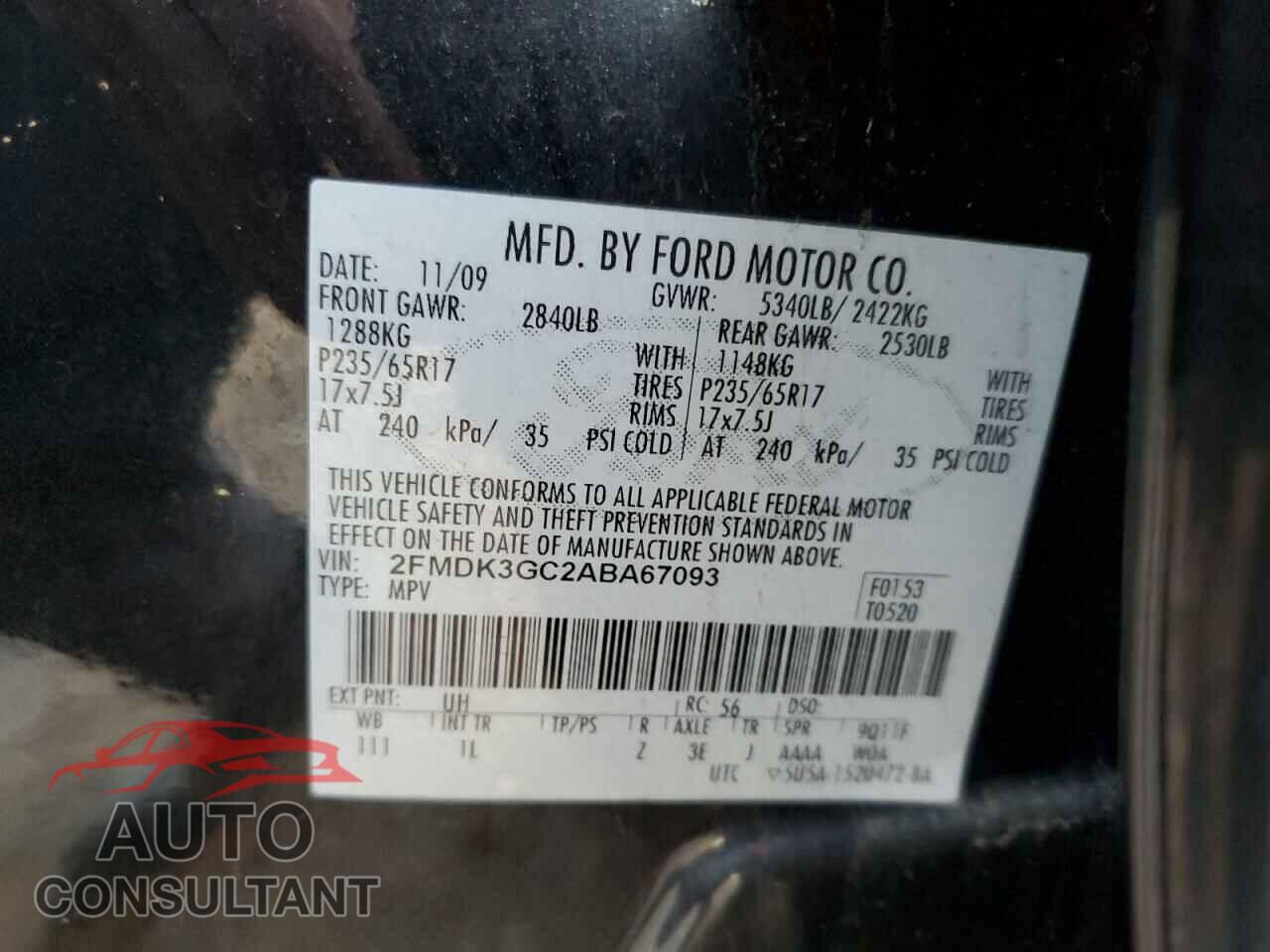 FORD EDGE 2010 - 2FMDK3GC2ABA67093