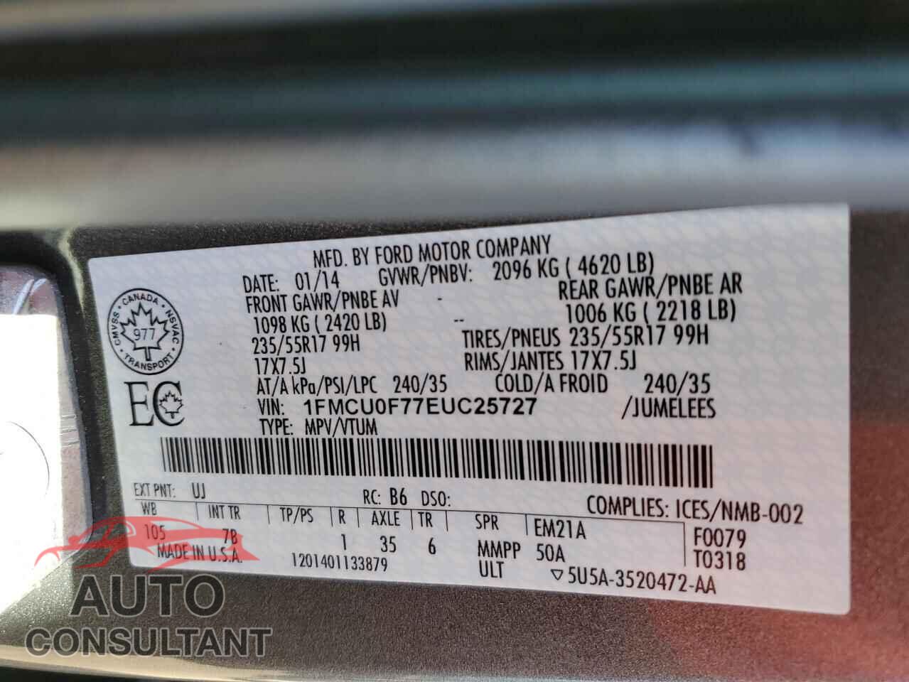 FORD ESCAPE 2014 - 1FMCU0F77EUC25727