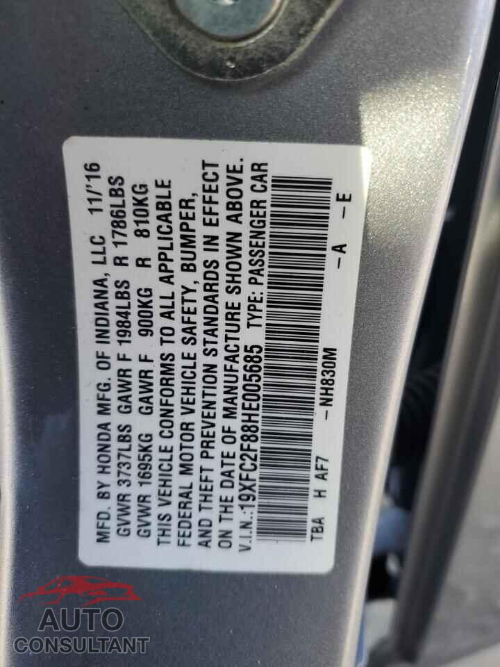 HONDA CIVIC 2017 - 19XFC2F88HE005685