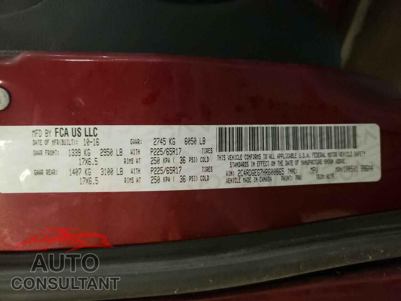 DODGE CARAVAN 2017 - 2C4RDGEG7HR600865