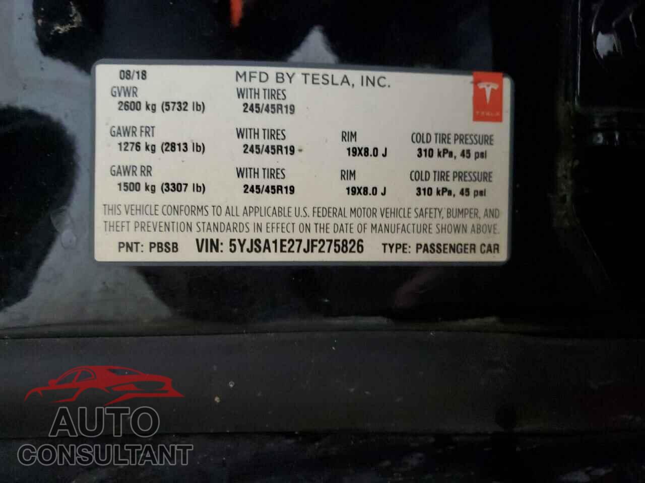 TESLA MODEL S 2018 - 5YJSA1E27JF275826
