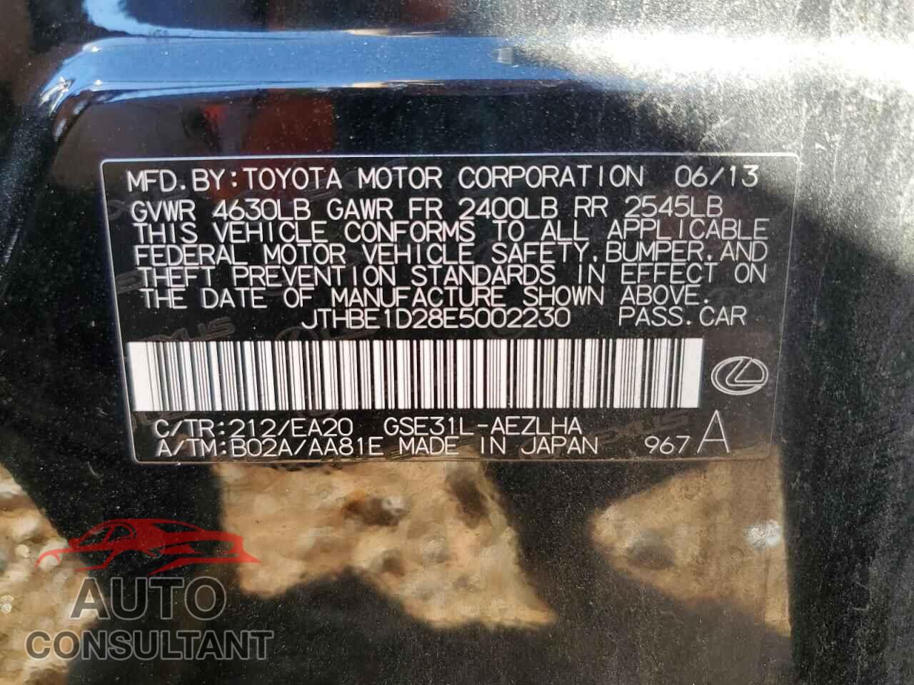 LEXUS IS 2014 - JTHBE1D28E5002230