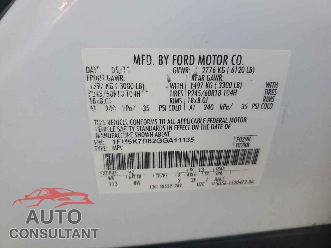 FORD EXPLORER 2016 - 1FM5K7D82GGA11135