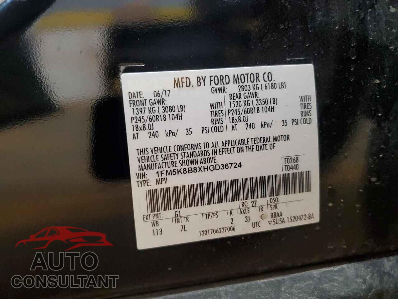 FORD EXPLORER 2017 - 1FM5K8B8XHGD36724