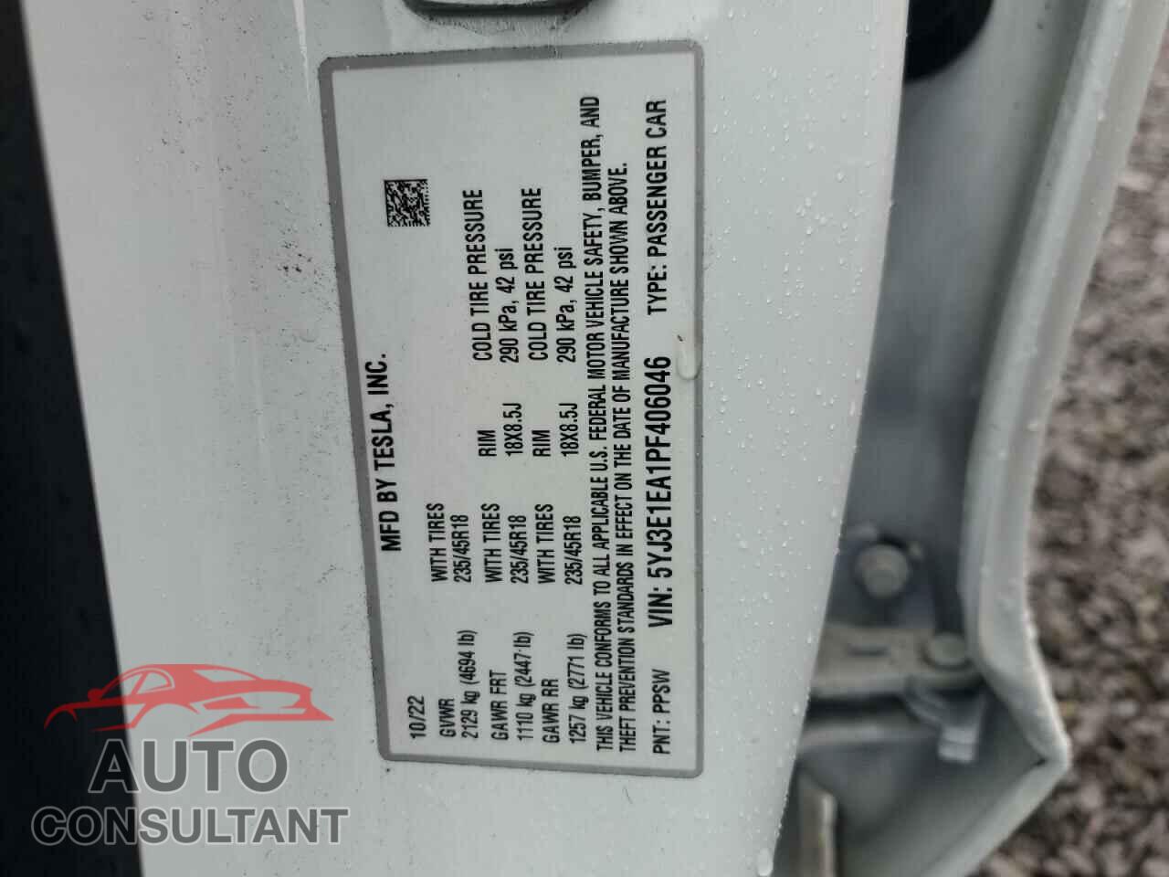 TESLA MODEL 3 2023 - 5YJ3E1EA1PF406046