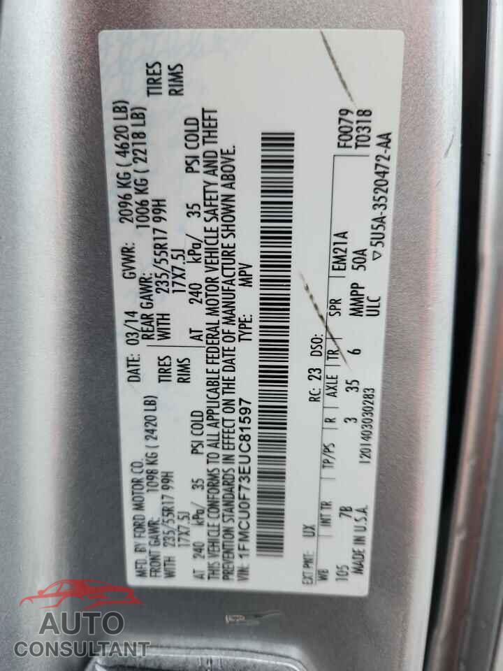FORD ESCAPE 2014 - 1FMCU0F73EUC81597