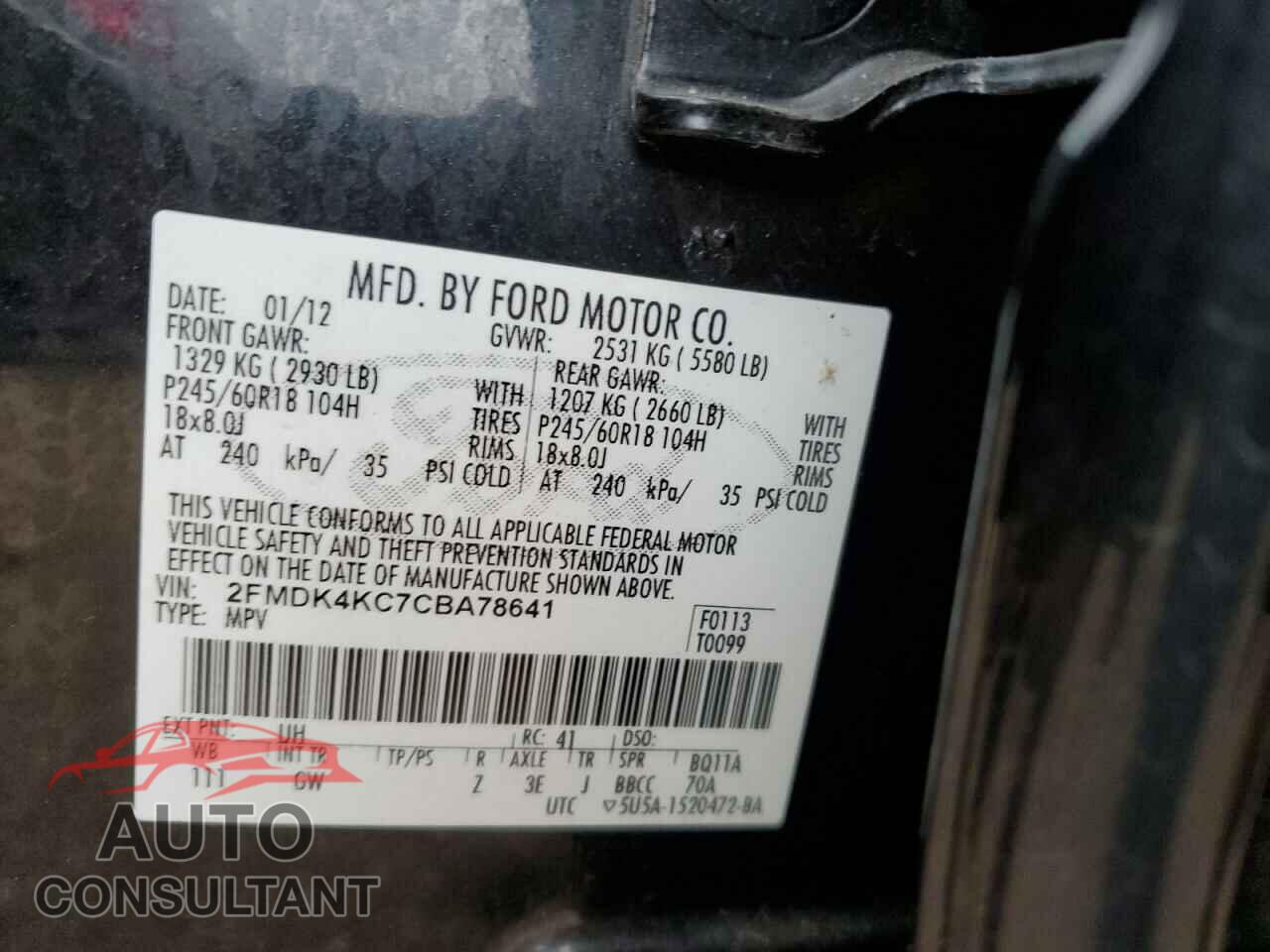 FORD EDGE 2012 - 2FMDK4KC7CBA78641