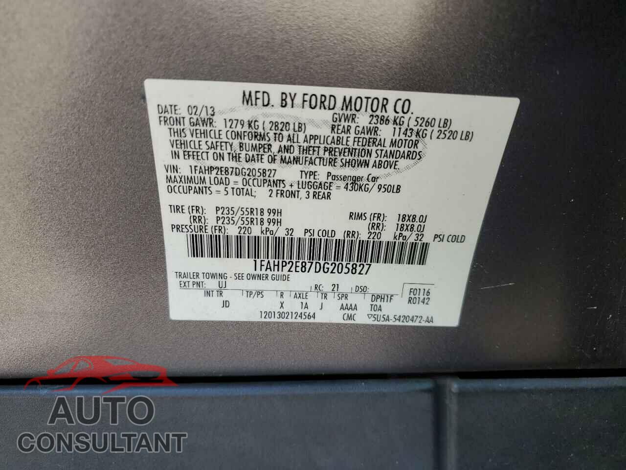 FORD TAURUS 2013 - 1FAHP2E87DG205827