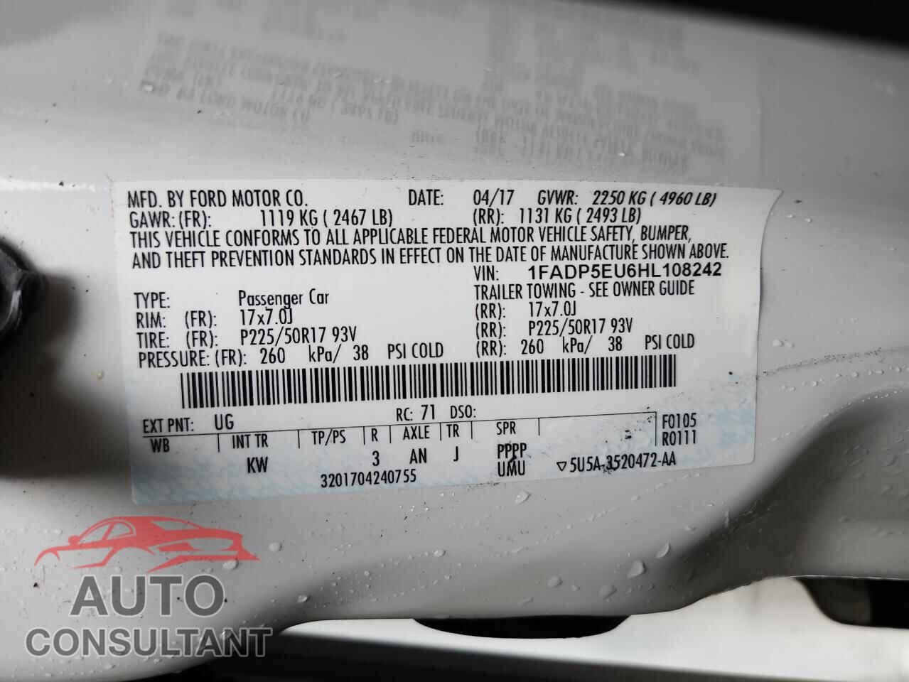 FORD CMAX 2017 - 1FADP5EU6HL108242