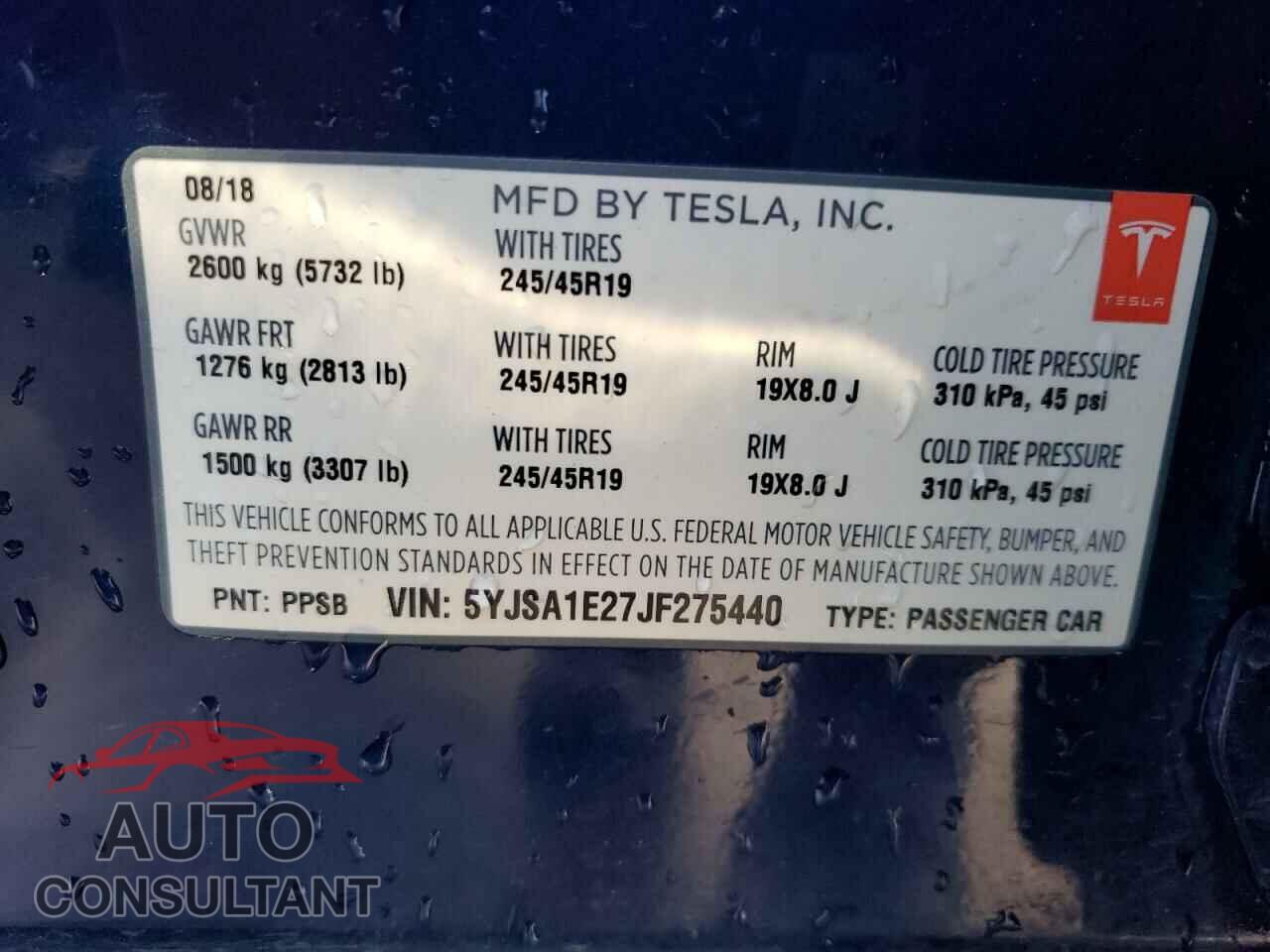 TESLA MODEL S 2018 - 5YJSA1E27JF275440