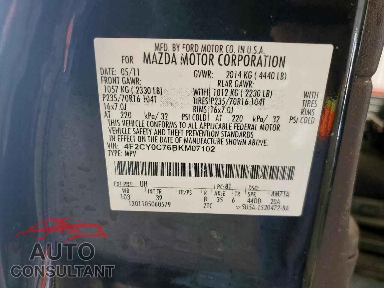 MAZDA TRIBUTE 2011 - 4F2CY0C76BKM07102
