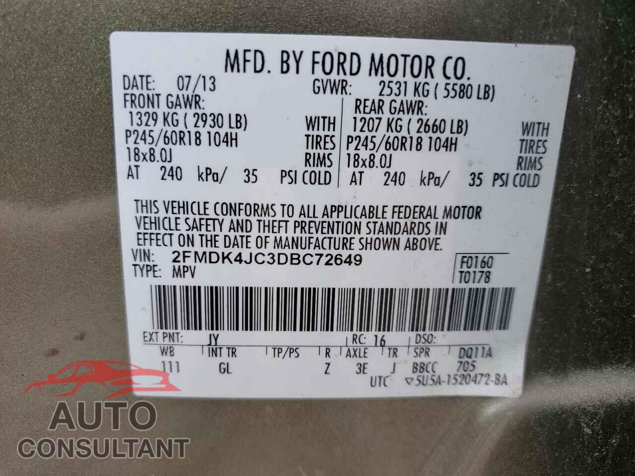 FORD EDGE 2013 - 2FMDK4JC3DBC72649