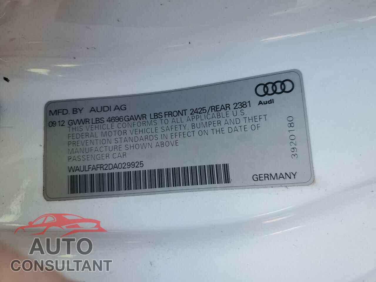 AUDI A5 2013 - WAULFAFR2DA029925