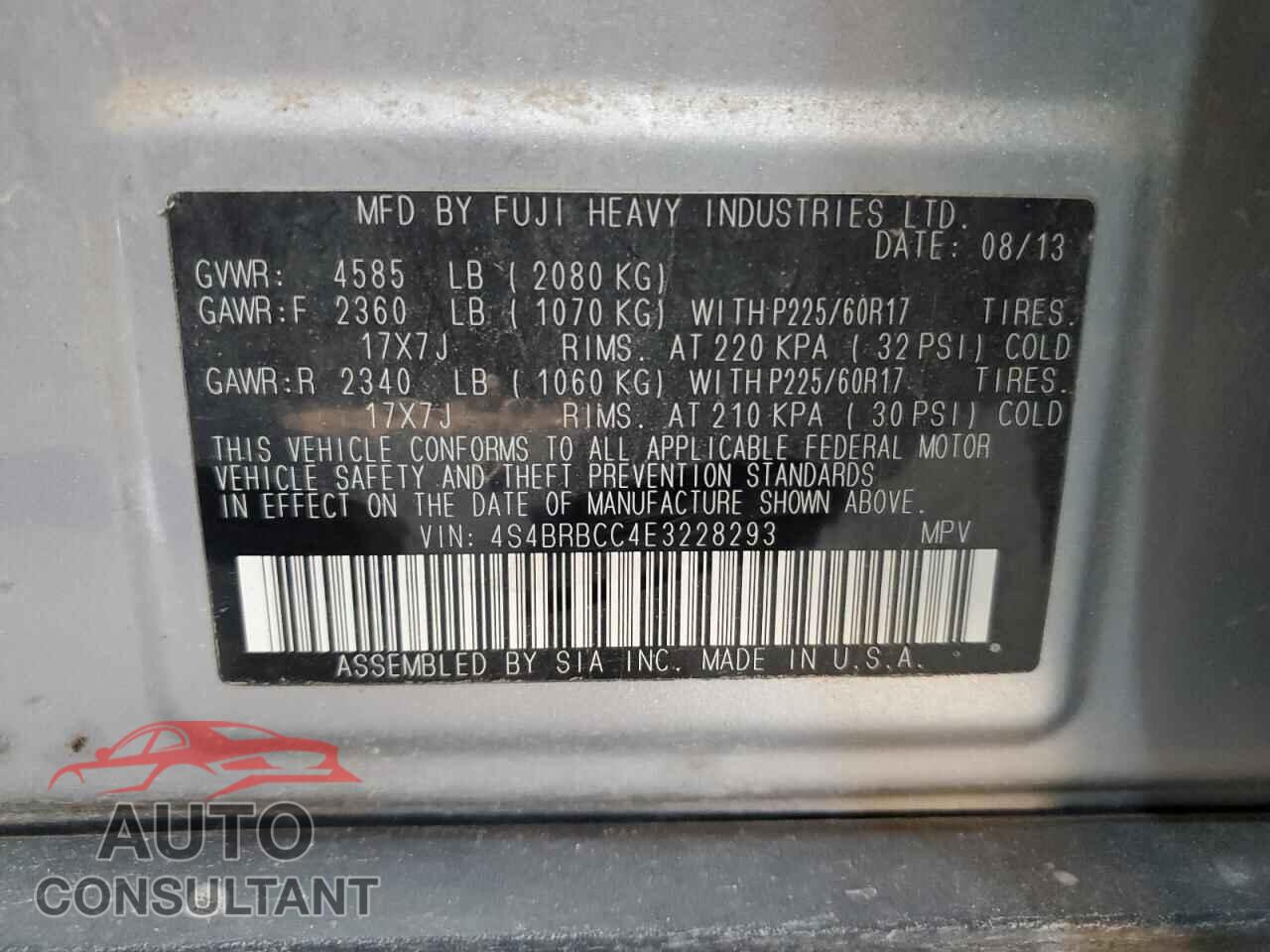 SUBARU OUTBACK 2014 - 4S4BRBCC4E3228293