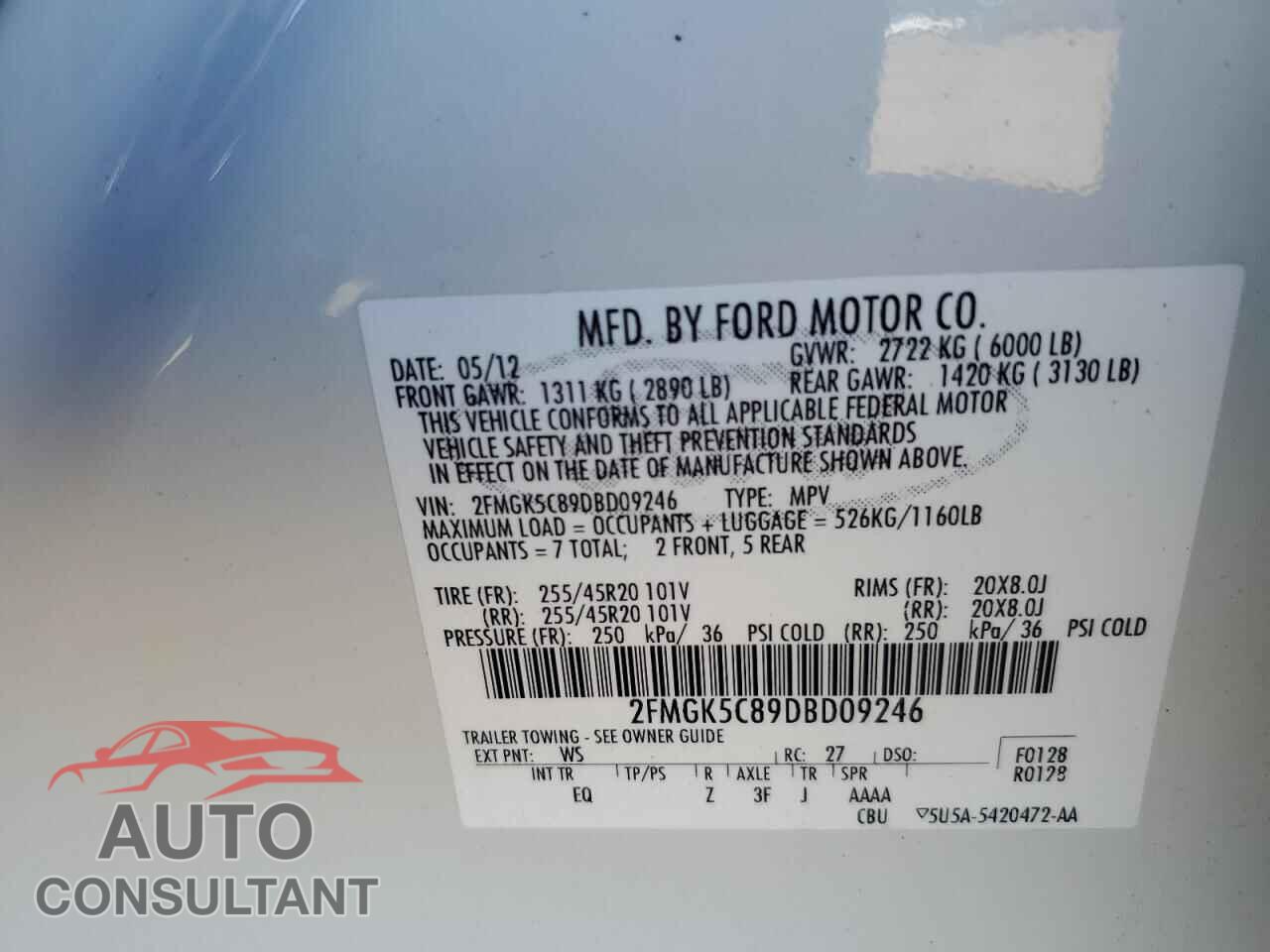 FORD FLEX 2013 - 2FMGK5C89DBD09246