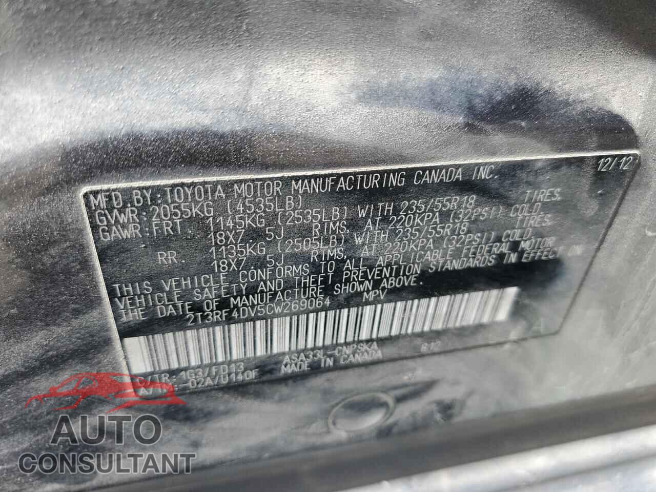 TOYOTA RAV4 2012 - 2T3RF4DV5CW269064