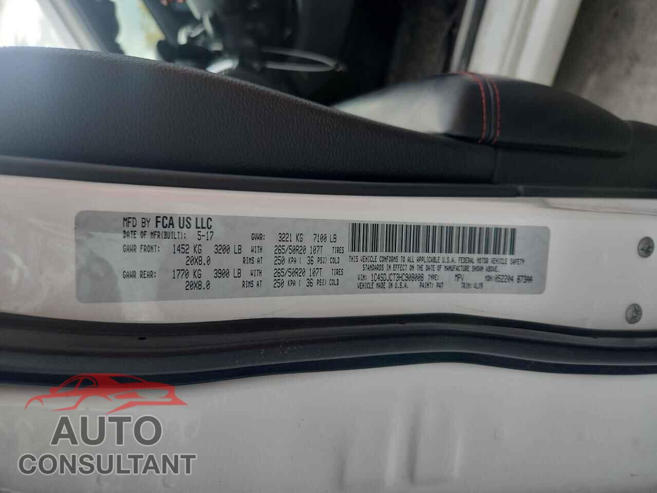 DODGE DURANGO 2017 - 1C4SDJCT3HC908008