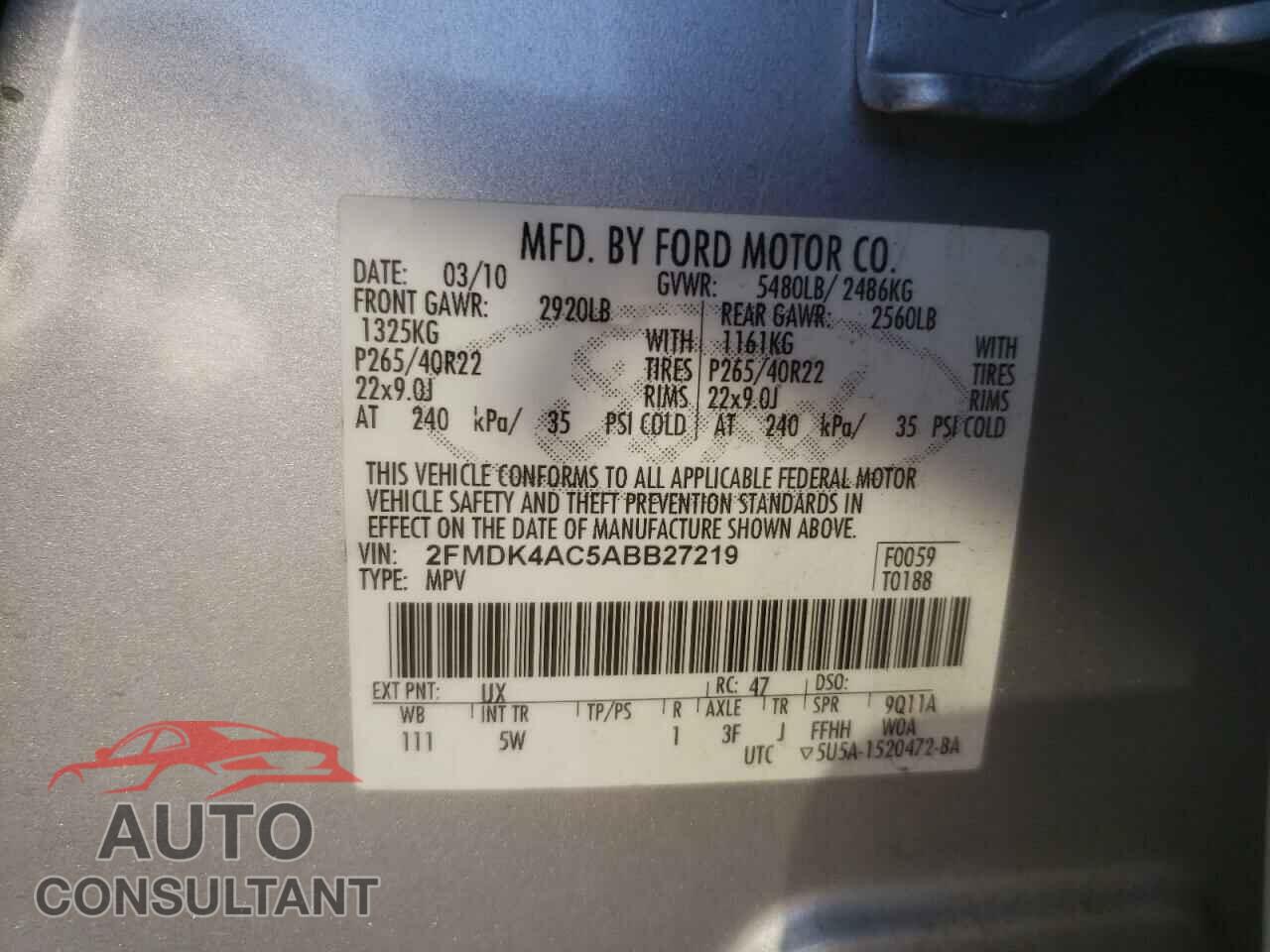 FORD EDGE 2010 - 2FMDK4AC5ABB27219