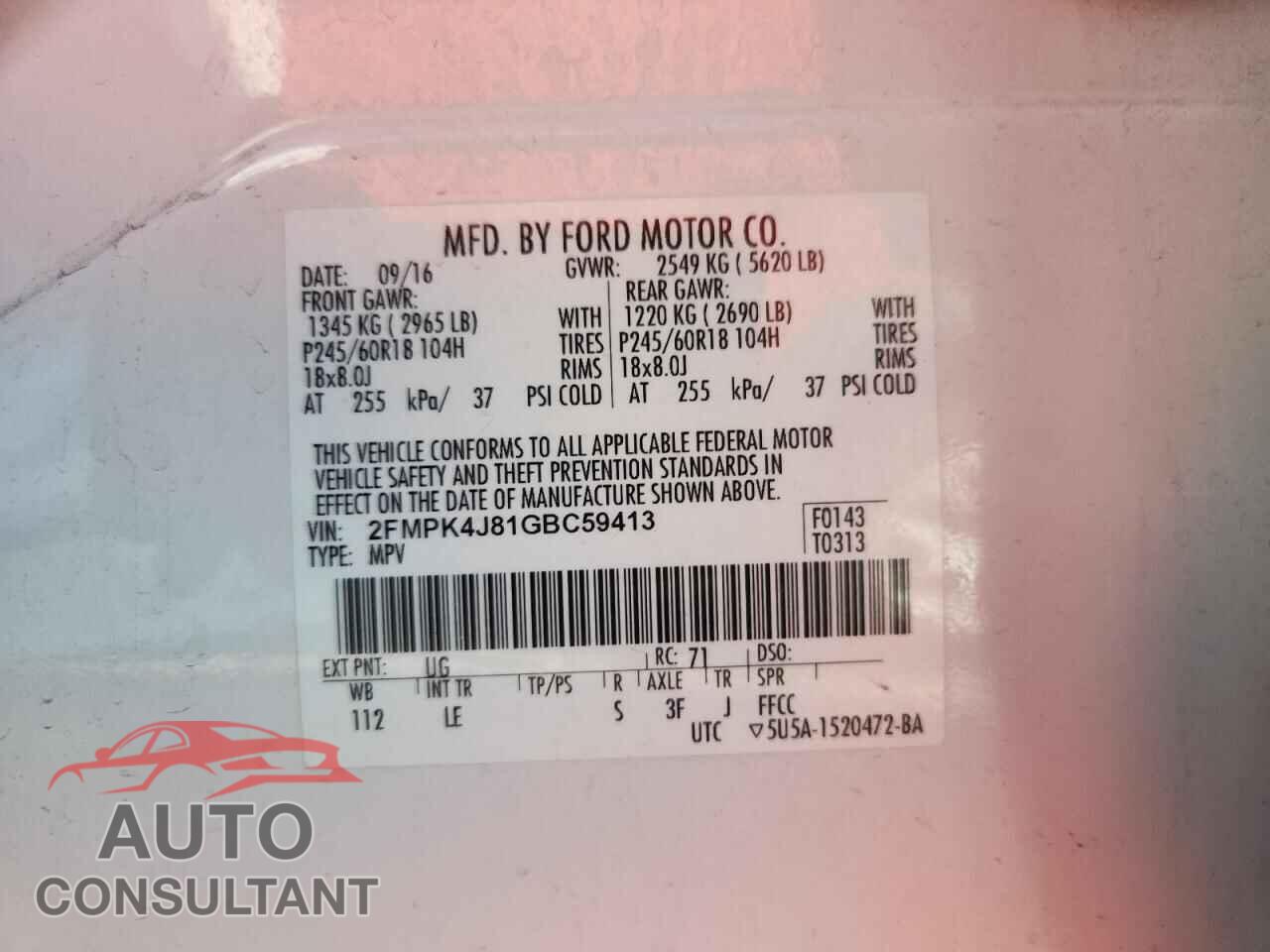 FORD EDGE 2016 - 2FMPK4J81GBC59413
