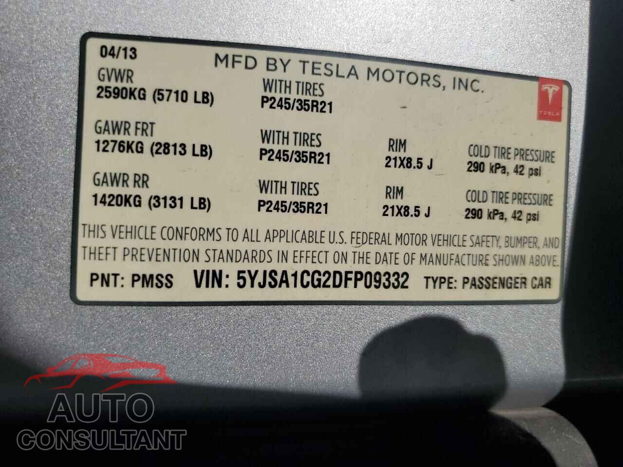 TESLA MODEL S 2013 - 5YJSA1CG2DFP09332