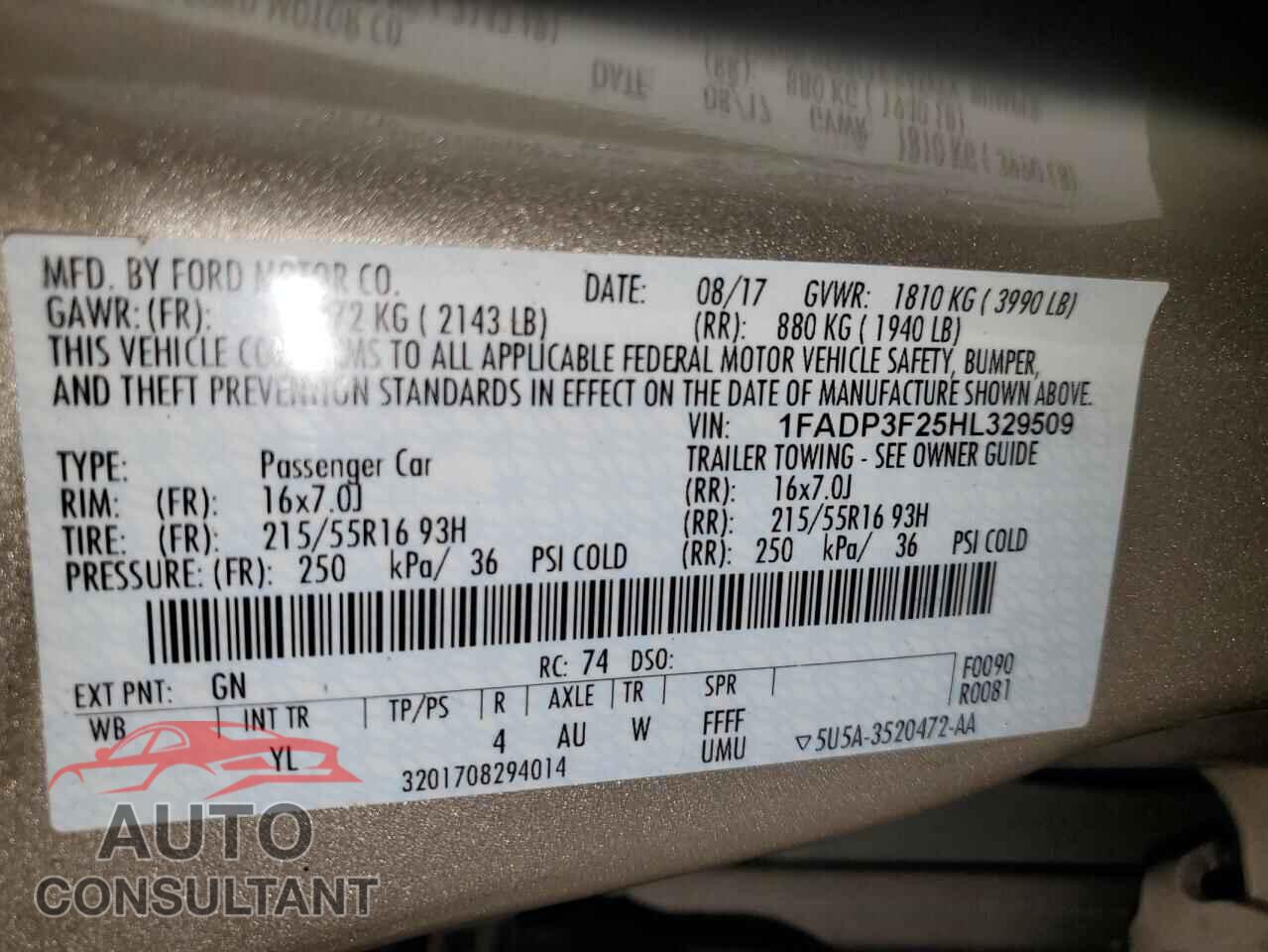 FORD FOCUS 2017 - 1FADP3F25HL329509