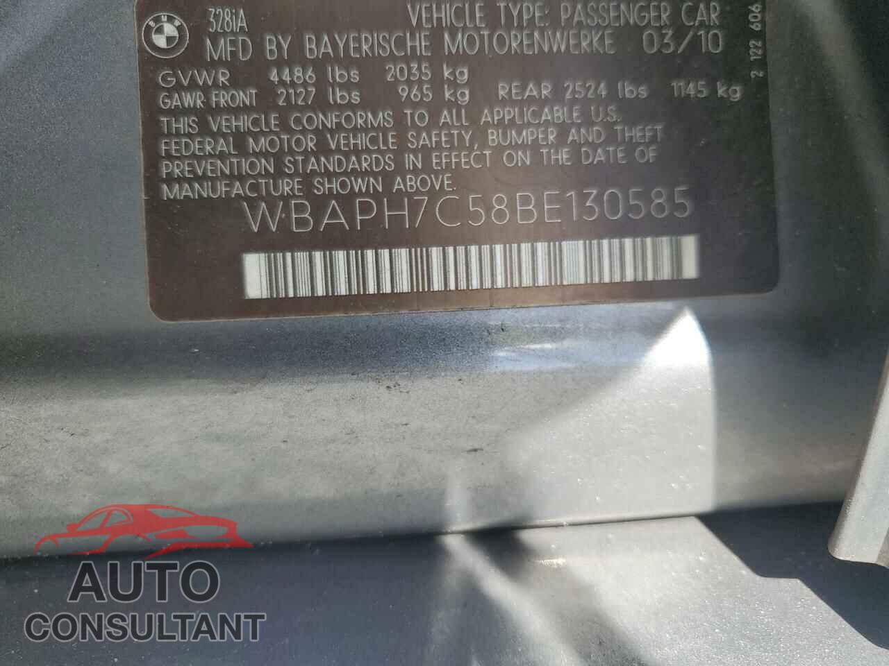 BMW 3 SERIES 2011 - WBAPH7C58BE130585