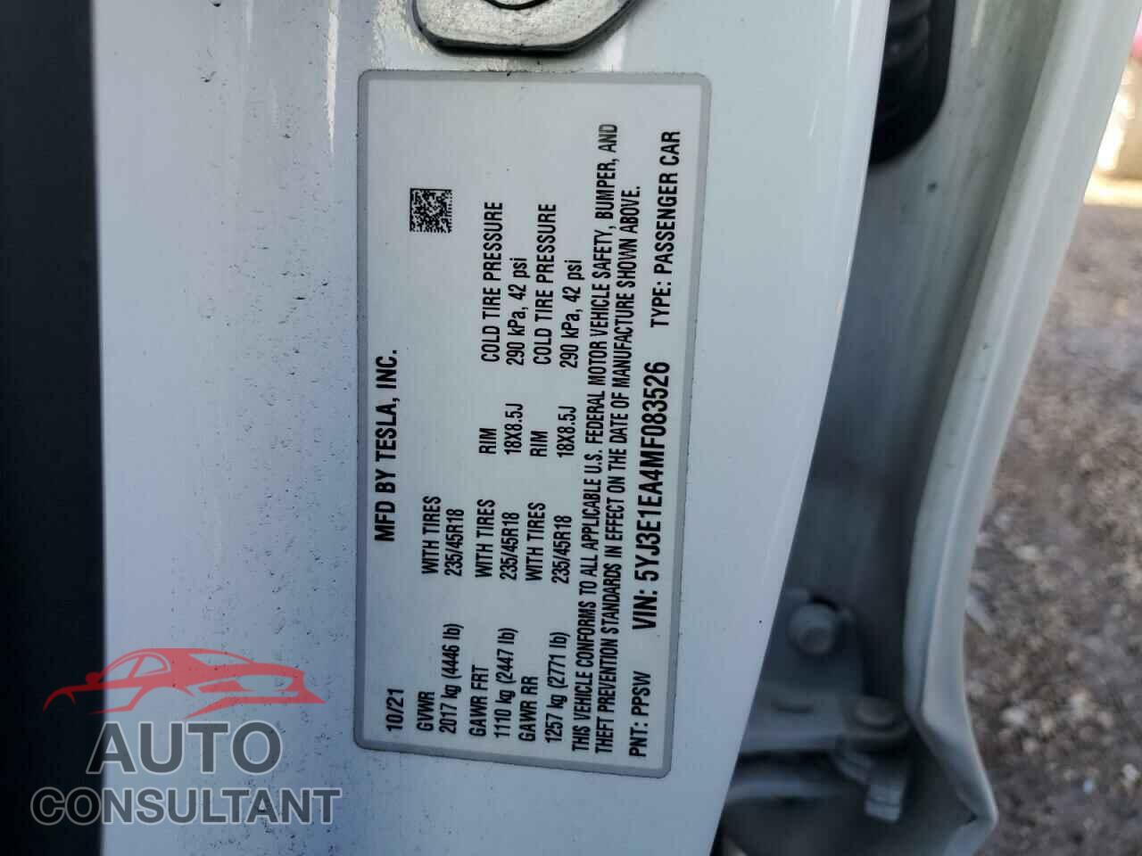 TESLA MODEL 3 2021 - 5YJ3E1EA4MF083526