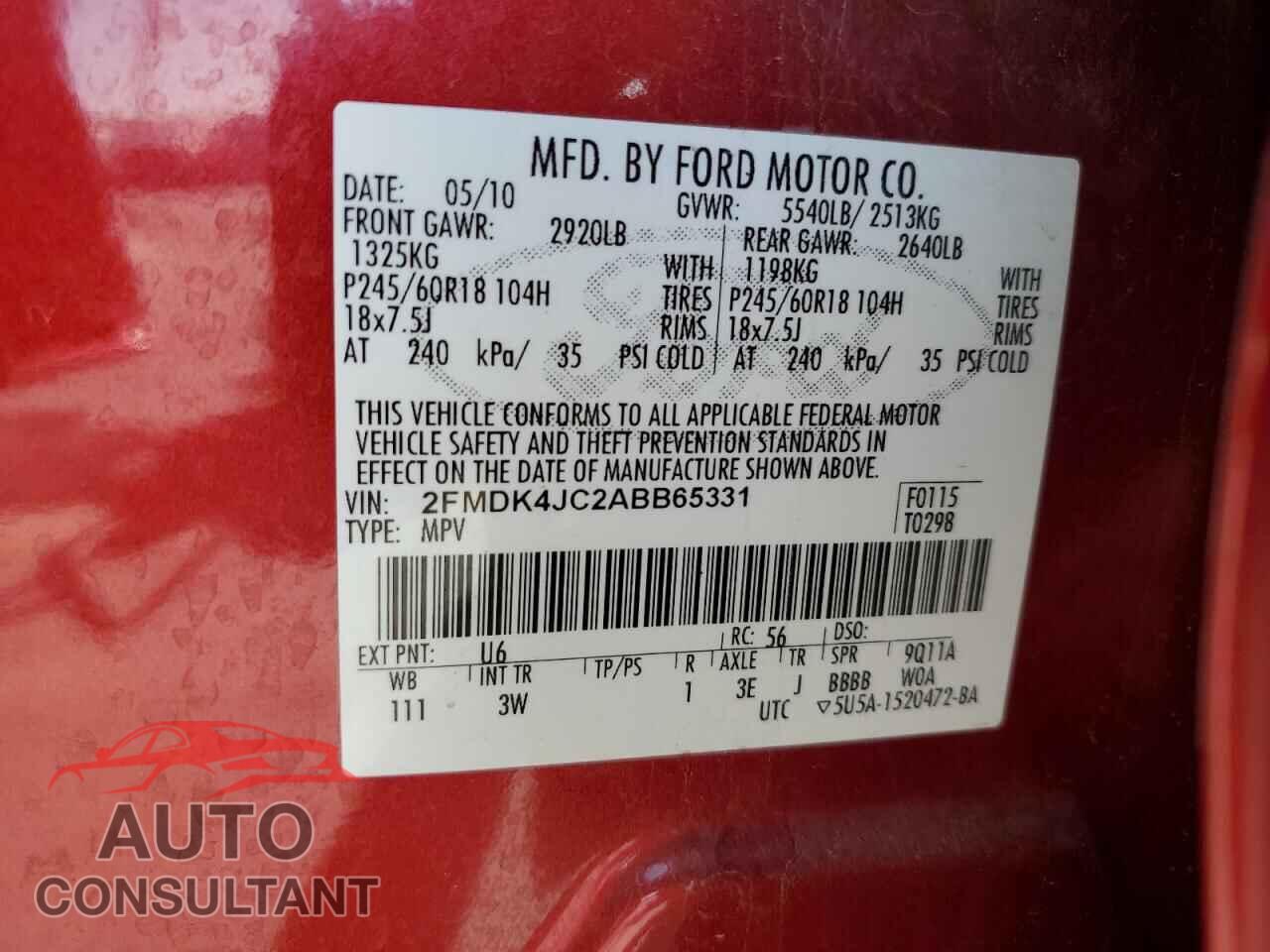 FORD EDGE 2010 - 2FMDK4JC2ABB65331