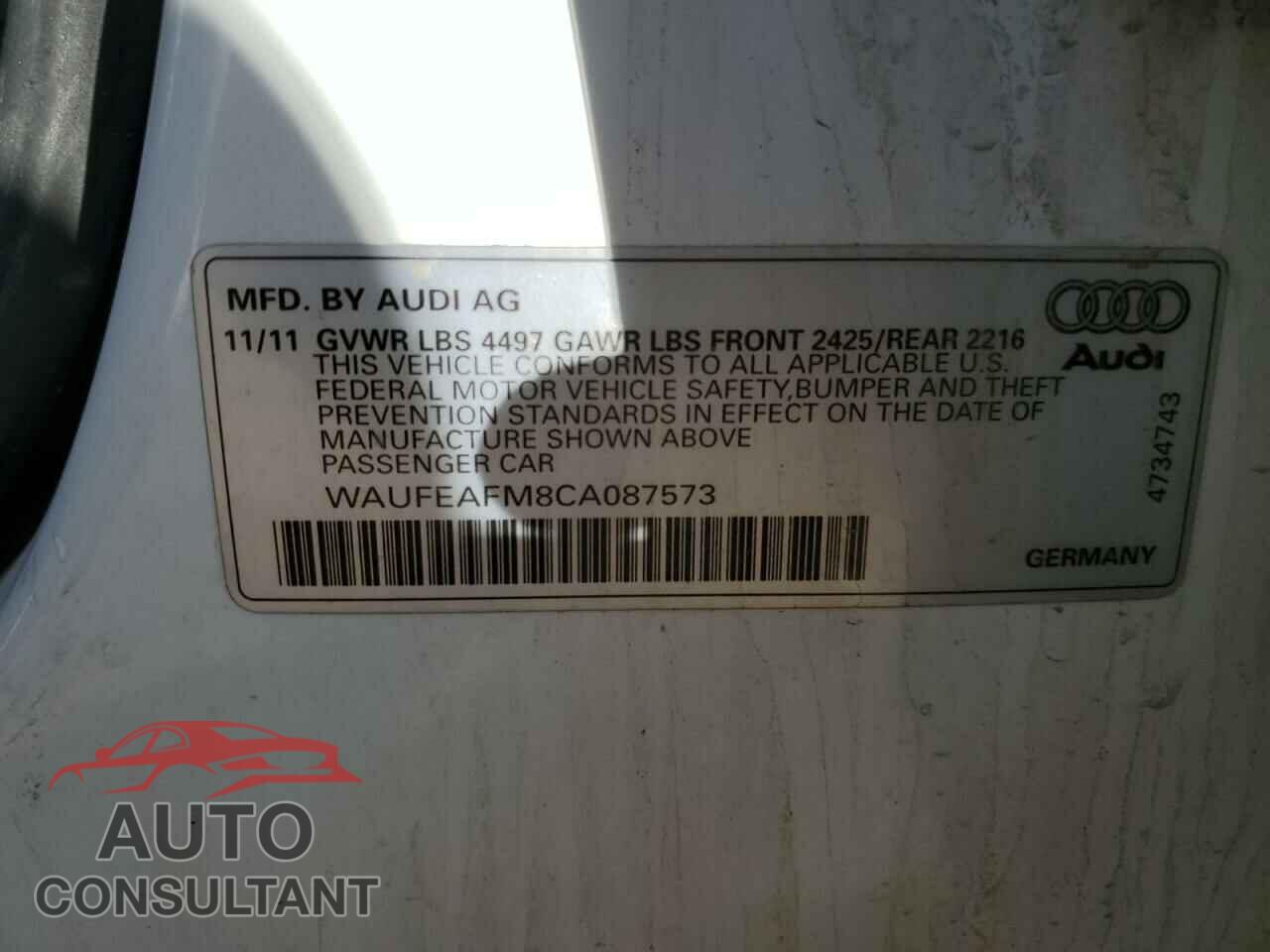 AUDI A3 2012 - WAUFEAFM8CA087573