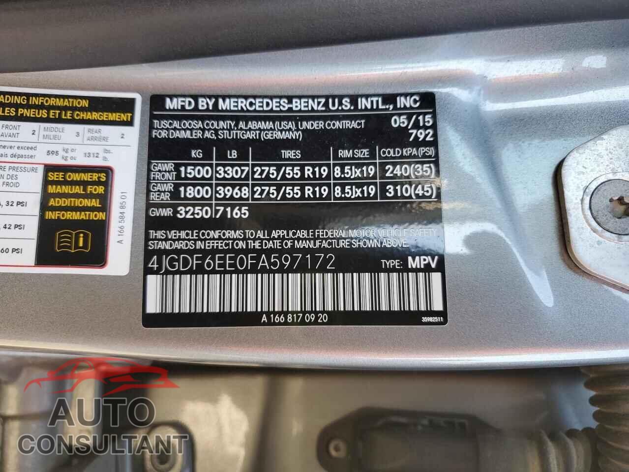 MERCEDES-BENZ GL-CLASS 2015 - 4JGDF6EE0FA597172
