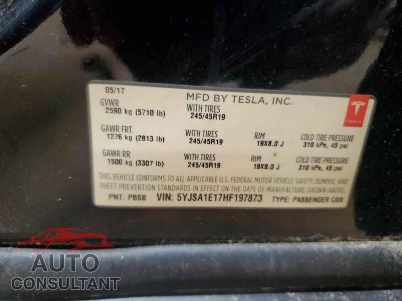 TESLA MODEL S 2017 - 5YJSA1E17HF197873