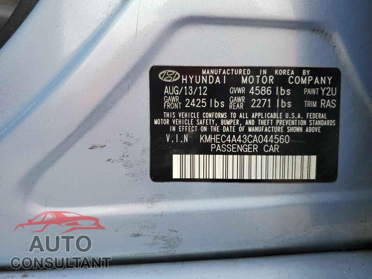 HYUNDAI SONATA 2012 - KMHEC4A43CA044560