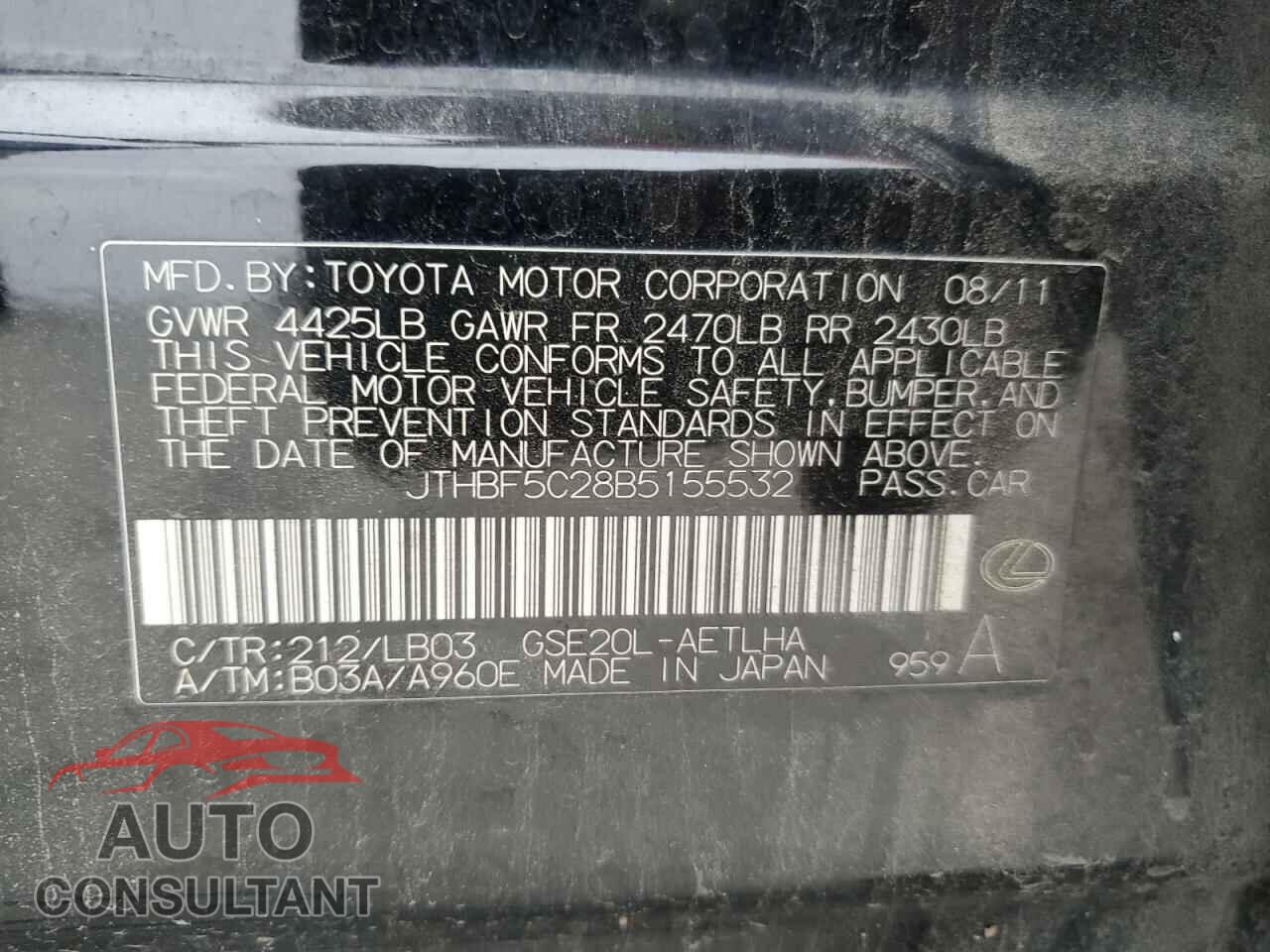 LEXUS IS 2011 - JTHBF5C28B5155532