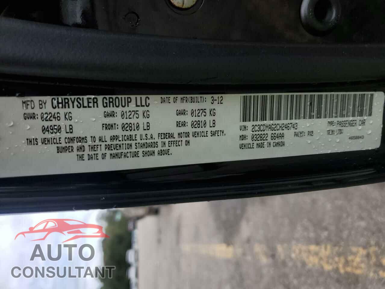 DODGE CHALLENGER 2012 - 2C3CDYAG2CH246743