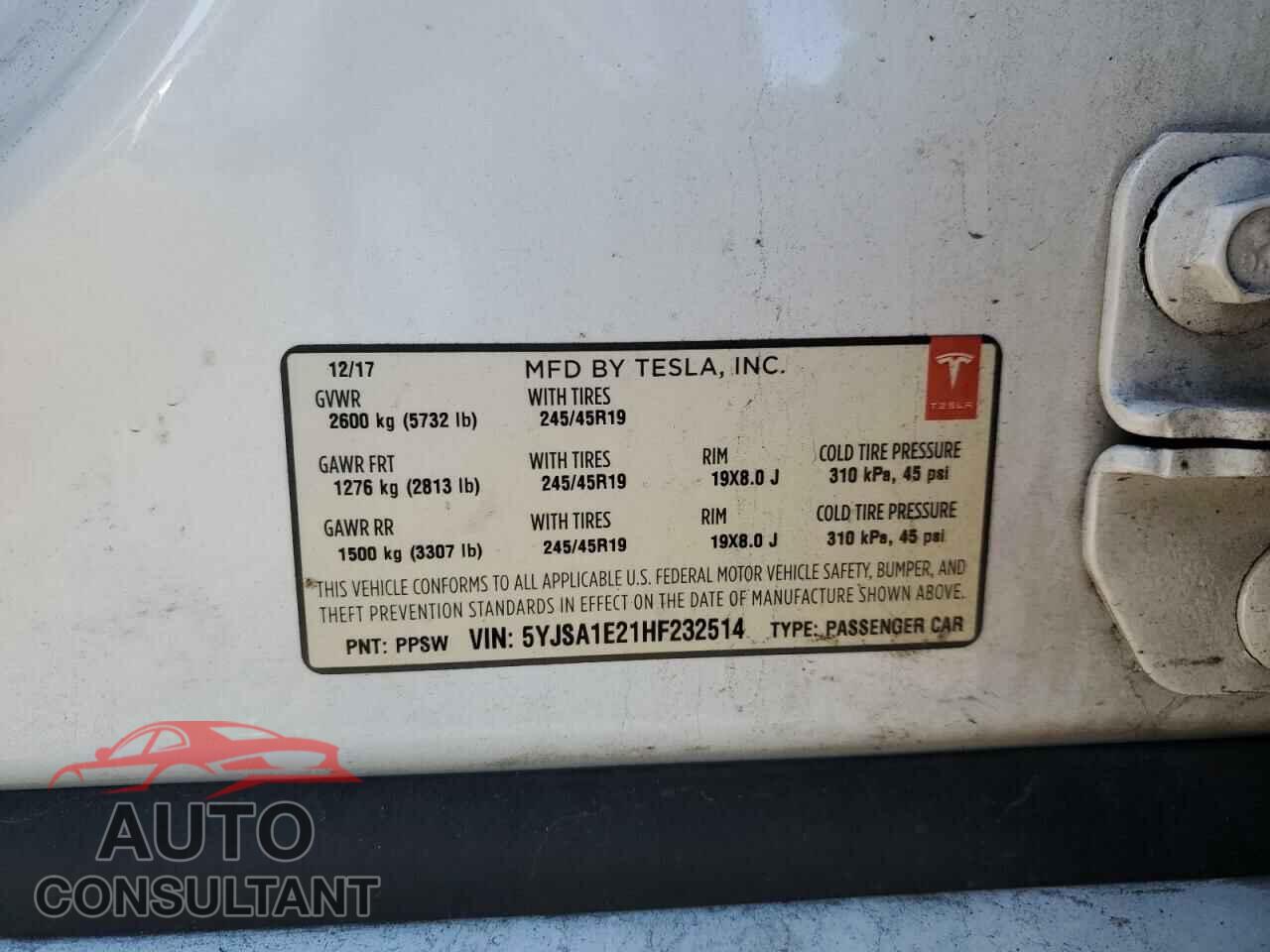 TESLA MODEL S 2017 - 5YJSA1E21HF232514