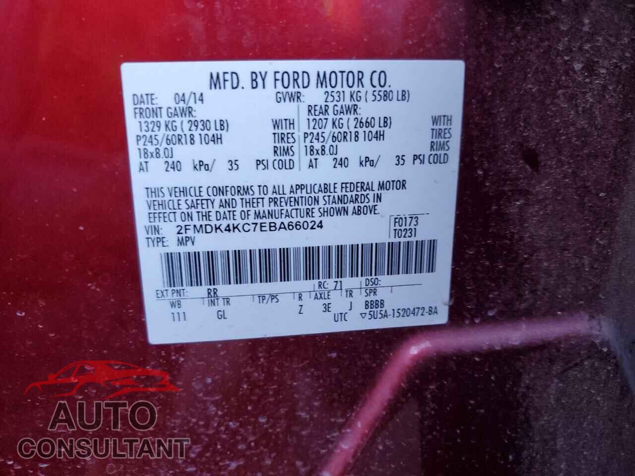 FORD EDGE 2014 - 2FMDK4KC7EBA66024