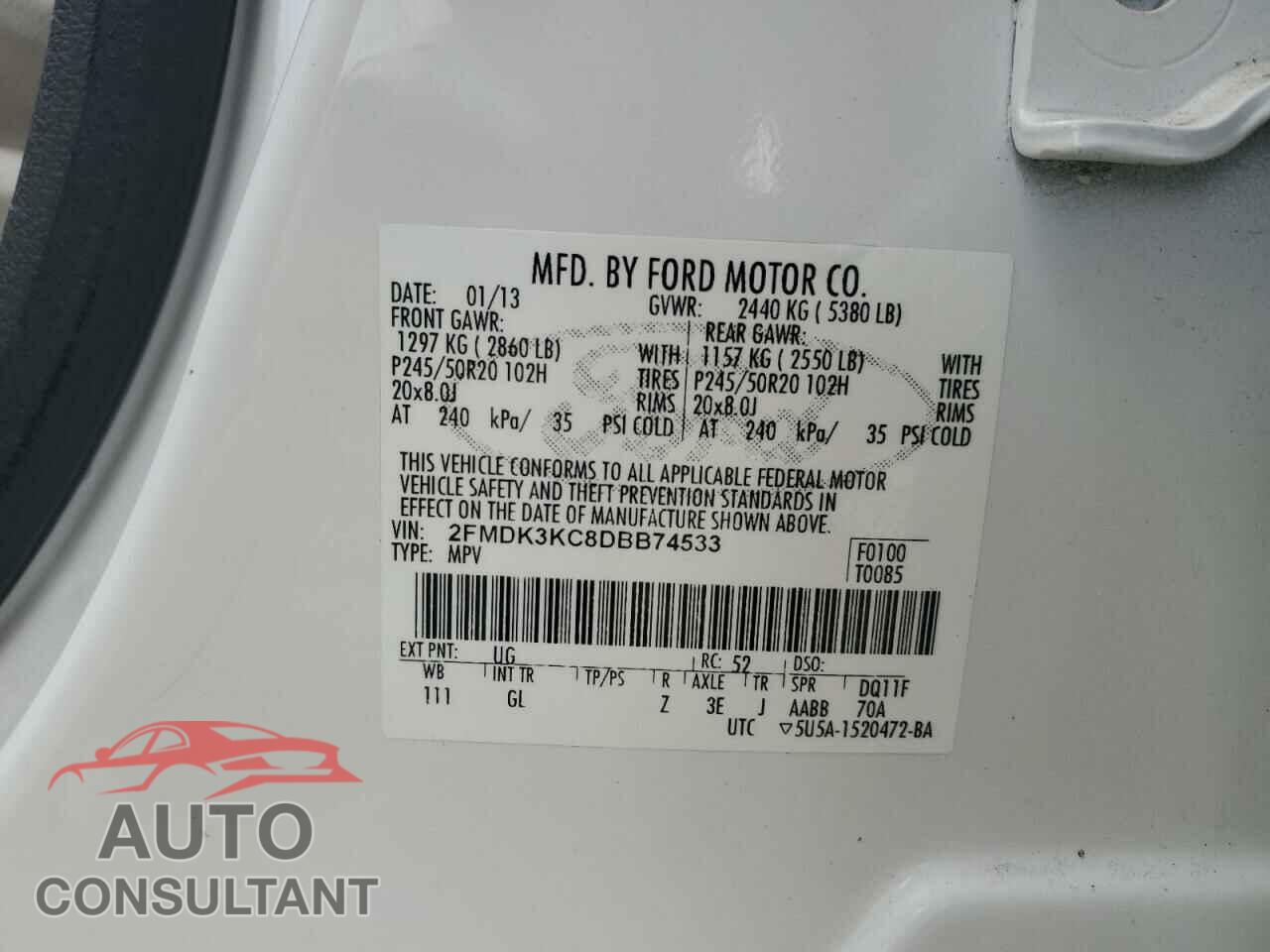 FORD EDGE 2013 - 2FMDK3KC8DBB74533