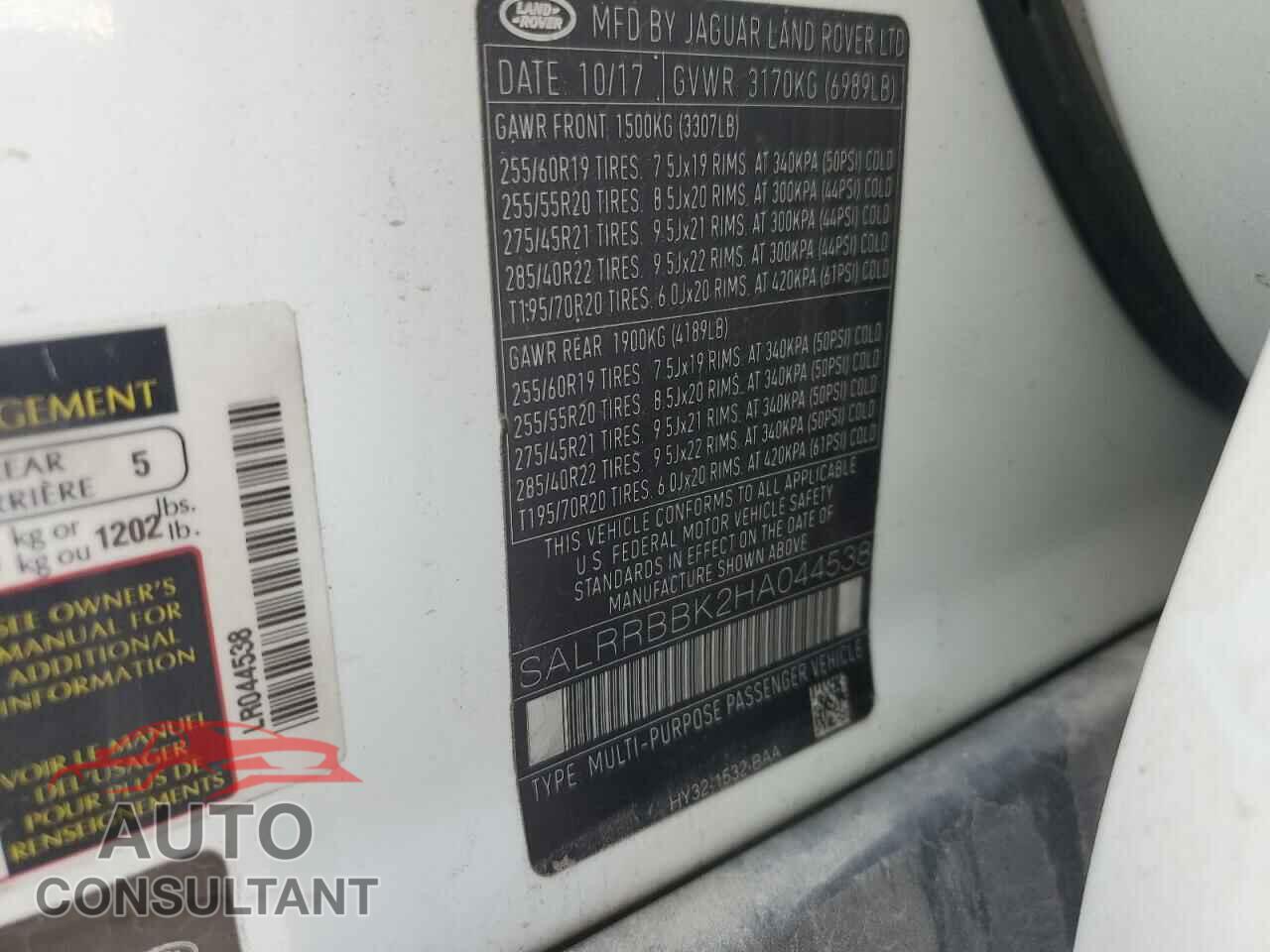 LAND ROVER DISCOVERY 2017 - SALRRBBK2HA044538