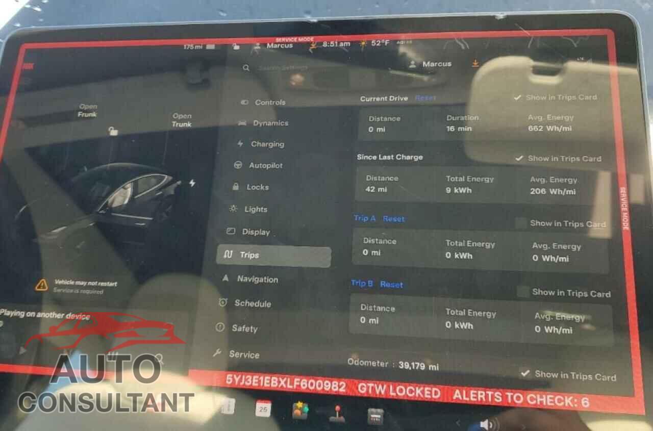 TESLA MODEL 3 2020 - 5YJ3E1EBXLF600982
