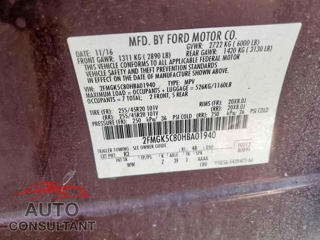 FORD FLEX 2017 - 2FMGK5C80HBA01940