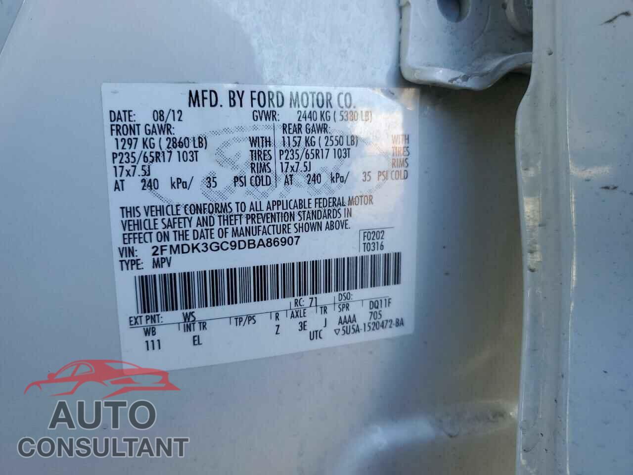 FORD EDGE 2013 - 2FMDK3GC9DBA86907