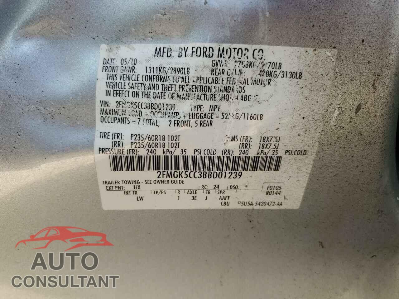 FORD FLEX 2011 - 2FMGK5CC3BBD01239